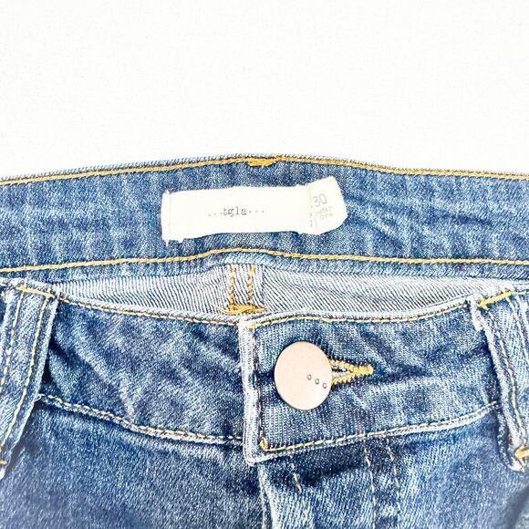 TGLA Dark Wash Straight Leg Cuffed Hem Cropped Button Fly Denim Jeans Size 30 - Picture 6 of 8